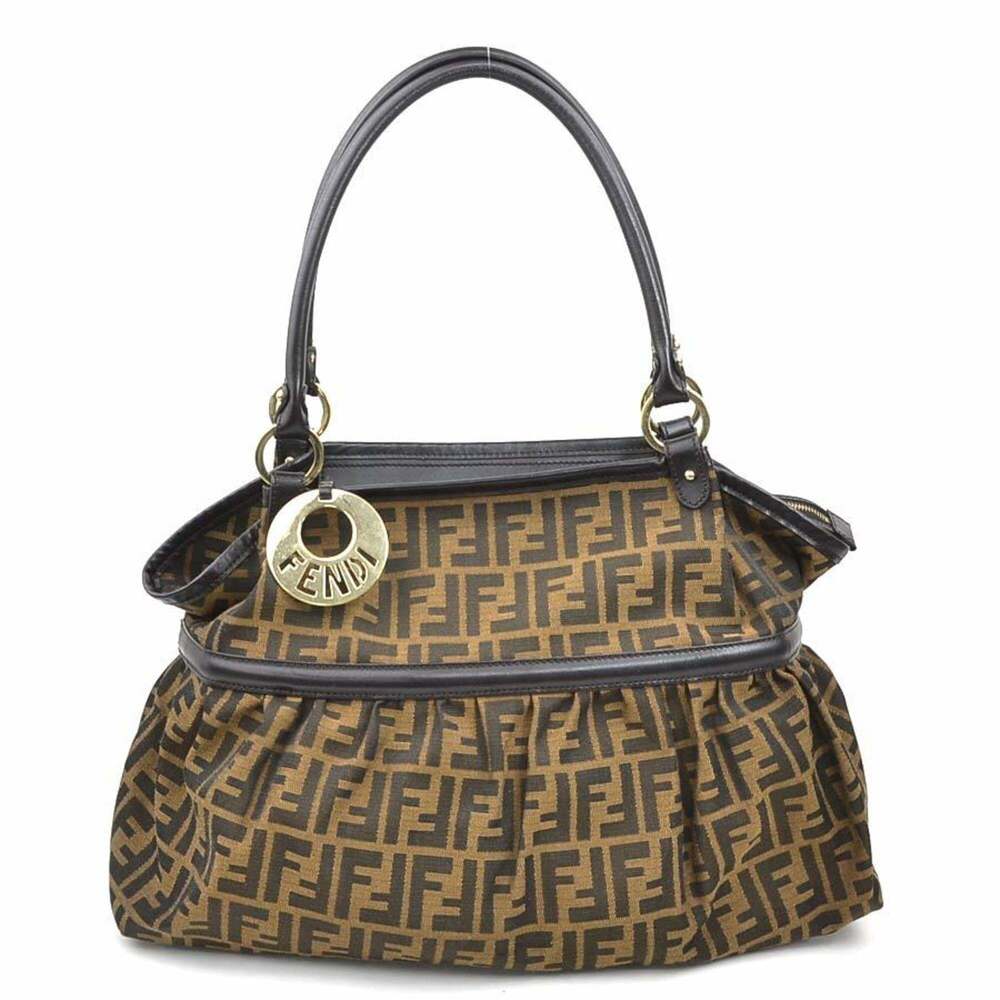 FENDI Brown Leather Zucca Shoulder Bag